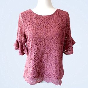 NANETTE LEPORE Pink Lace Flutter Sleeve Blouse